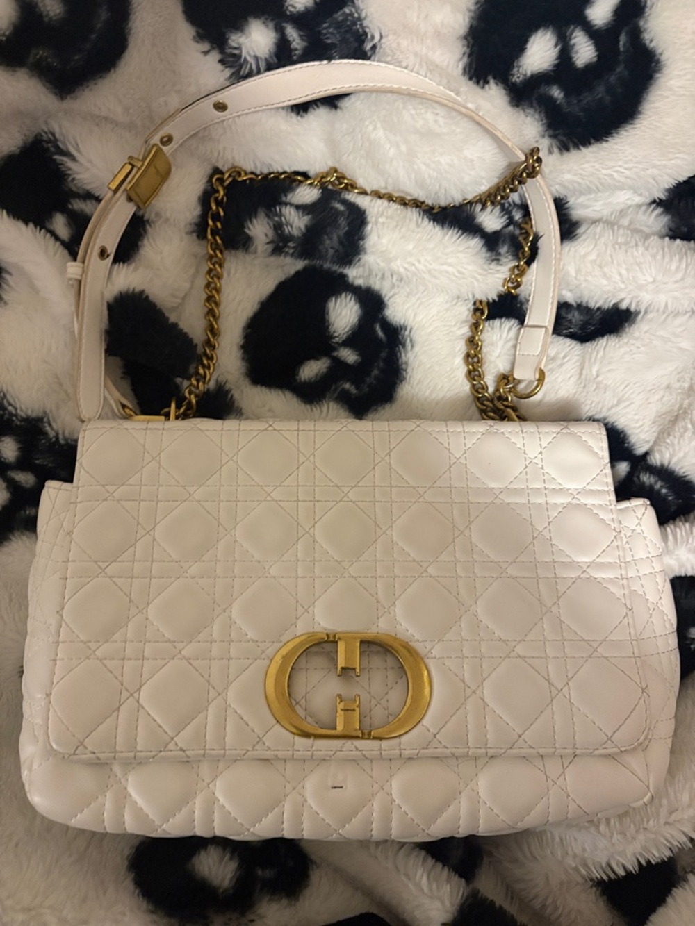 Dior Cream Quilted Shoulder Bag with Gold Chain and Logo
